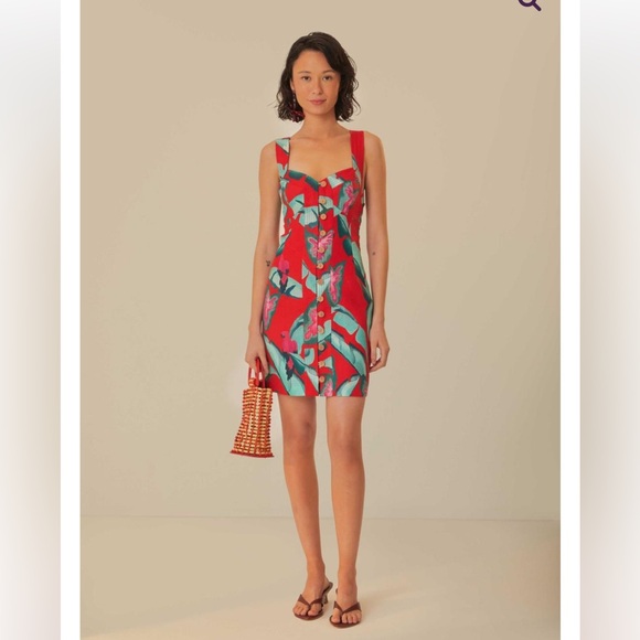FARM Rio Dresses & Skirts - NEW • Farm Rio • Women’s Summer Foliage Linen Minidress Red / Green Medium